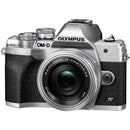 OM System OM-D E-M10 Mark IV silver compact mirrorless camera with 14-42mm lens
