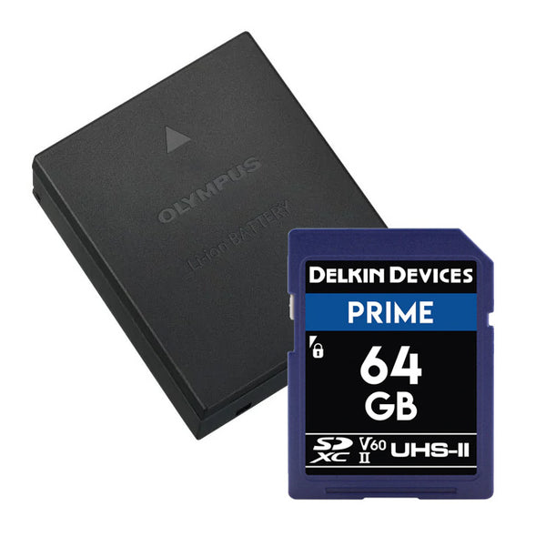 Olympus BLH-1 Battery with Delkin Prime 64GB SD Memory Card