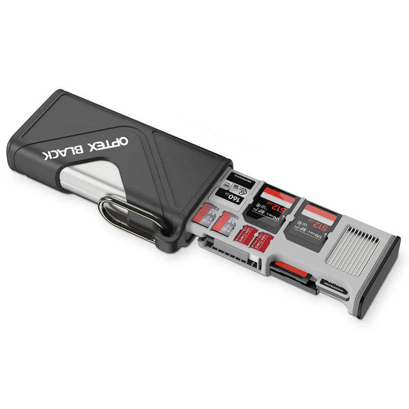 Optex Black Card Keeper multi-slot CFexpress and SD card reader with USB-C and protective metal case