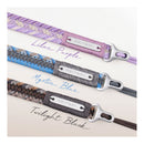 Three colourful camera straps labelled 'Lilac Purple', 'Mystic Blue', and 'Twilight Black' on a white background.
