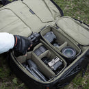 PGYTECH OnePro Flex camera backpack open with organized camera gear and adjustable compartments