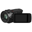 Panasonic HC-VX3 4K camcorder with 32x zoom, 25mm wide-angle lens, touchscreen LCD, and ergonomic grip