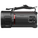 Panasonic HC-VX3 4K camcorder with 32x zoom and wind shield microphone in black ergonomic design