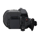 Panasonic HC-X1200 4K camcorder side view with open ports and hand strap compact design
