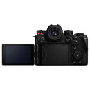 Back view of LUMIX S1RII mirrorless camera with open articulating LCD screen and visible control buttons