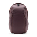 Peak Design Everyday Backpack Zip 15L in dark purple weatherproof recycled nylon with minimal design and side pockets.