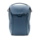 Peak Design Everyday Backpack v2 20L in blue with weatherproof recycled nylon, MagLatch top access, dual side zippers, and adjustable laptop sleeve.