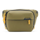 Peak Design Everyday Sling V3 3L olive green compact bag with yellow zipper pulls and durable weather-resistant material