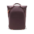 Peak Design Everyday Totepack 20L in dark brown with stowable padded backpack straps and top carry handles, weatherproof nylon shell, dual side zip access, and customizable internal dividers.