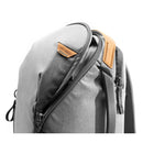 Peak Design Everyday Backpack Zip V3 20L gray weatherproof nylon urban camera bag with leather accents and zipper details