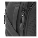 Close-up of black Peak Design Travel Backpack zipper and strap detail with weatherproof fabric and padded structure