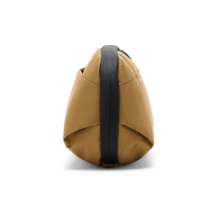 Peak Design Wash Pouch small in coyote brown with black handle made from recycled fishing nets