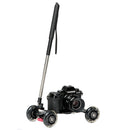PhotoRepublik Skate Dolly with monopod and mounted Fujifilm camera for smooth low-angle shots