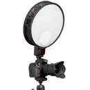 PhotoRepublik Speedlight softbox disc with white balance panel mounted on DSLR camera flash