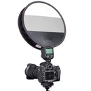 PhotoRepublik Speedlight softbox disc with white balance panel attached to camera flash for accurate color adjustment