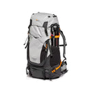 LowePro PhotoSport Backpack PRO 55L AW III in gray with multiple compartments and tripod holder designed for professional photographers and outdoor use