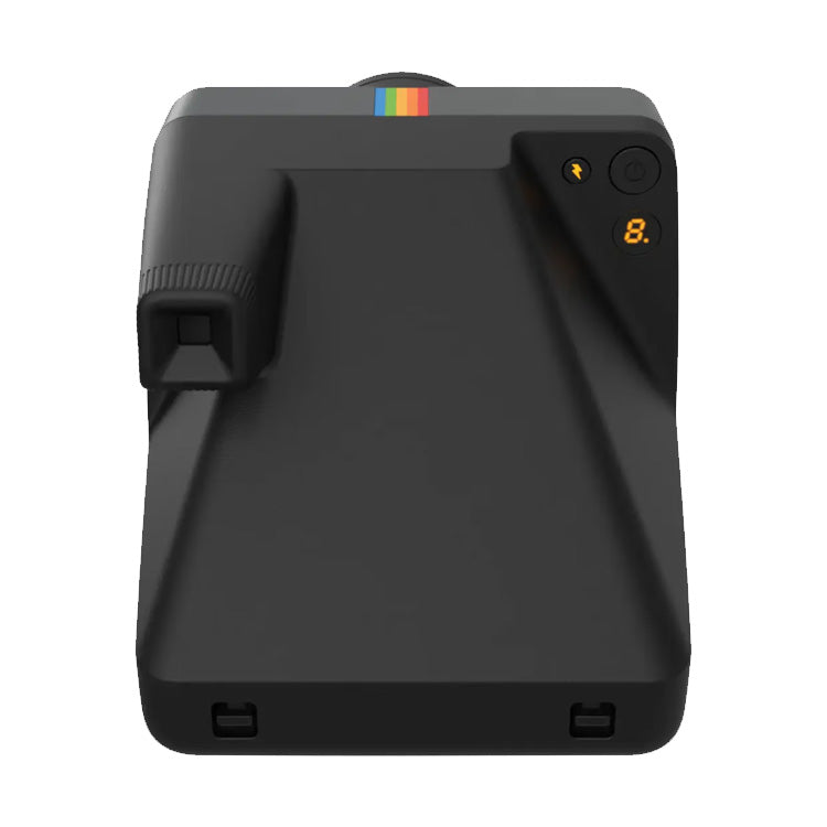 Polaroid Now Gen 3 instant camera in black with classic design, featuring two-lens autofocus and digital display