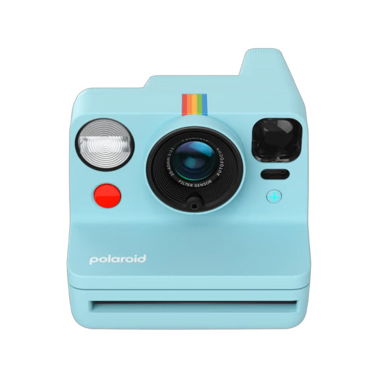 Polaroid Now+ Gen 3 instant camera in light blue with two-lens autofocus and classic design