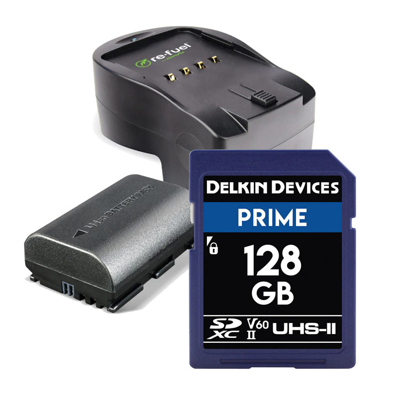 Re-Fuel LP-E6 Kit with Delkin Prime 128GB SD Memory Card
