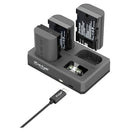 Re-Fuel Triple Charger for Canon LP-E6 batteries with USB-C cable and individual battery indicators