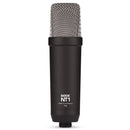 Rode NT-1 Signature Series studio condenser microphone with low noise and high SPL handling in matte black finish