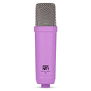 Purple Rode NT-1 Signature Series studio condenser microphone with silver grille