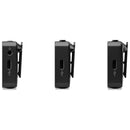 Rode Wireless GO Gen 3 compact wireless microphone transmitters side view with USB-C ports and clip attachments