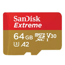 SanDisk Extreme 64GB microSDXC UHS-I memory card with V30 and A2 rating for fast 4K UHD video and app performance