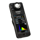 Three-quarter angle view of the Sekonic C-7000 showing various settings and controls on the colour LCD screen