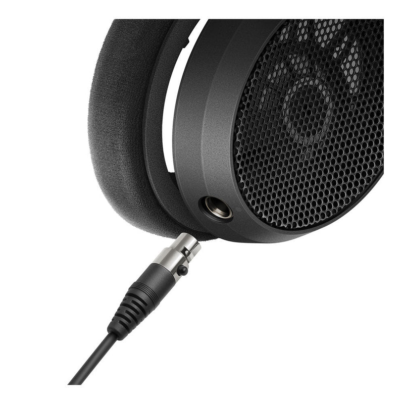 Close-up of Sennheiser HD 490 PRO open-back studio headphones with detachable cable and cushioned ear pad