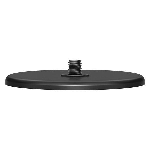 A round, black metal base with a screw for attaching a microphone.
