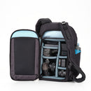 Shimoda Urban Explore 20 backpack open showing organized camera gear compartments and side water bottle pocket