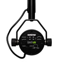Close-up of Shure SM7dB dynamic microphone with built-in preamp and adjustable gain settings