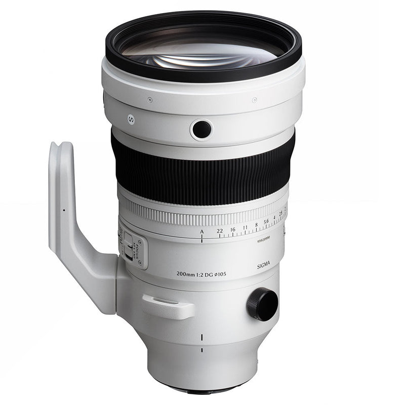 Sigma Sports 200mm f2 DG OS telephoto prime lens for Sony E with fast aperture, optical stabilization, weather resistance, and high-speed autofocus