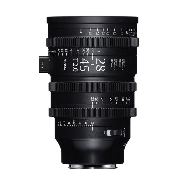Sigma Cine AF 28-45mm T2 professional cinema zoom lens with advanced optical design and near-silent autofocus for L-mount cameras