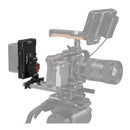 SmallRig Advanced V-Mount Battery Plate with adjustable arm and multiple output ports mounted on 15mm rod system