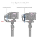 SmallRig Extended Vertical Arm for DJI RS 3 Mini showing 15mm lower center of gravity comparison with original vertical arm
