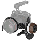 SmallRig Follow Focus F60 manual focus system with mahogany wood handle attached to camera rig