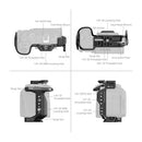 Multiple views of The SmallRig HawkLock Quick Release Cage Kit for the Canon EOS R6 V on a white background with feature labels