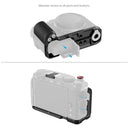 SmallRig L-Bracket with silicone grip mounted on Fujifilm X-M5 camera showing ergonomic handle and tripod mounting holes