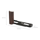 SmallRig L-Shape wooden Grip for Lumix L10 in black on a white background with measurement labels