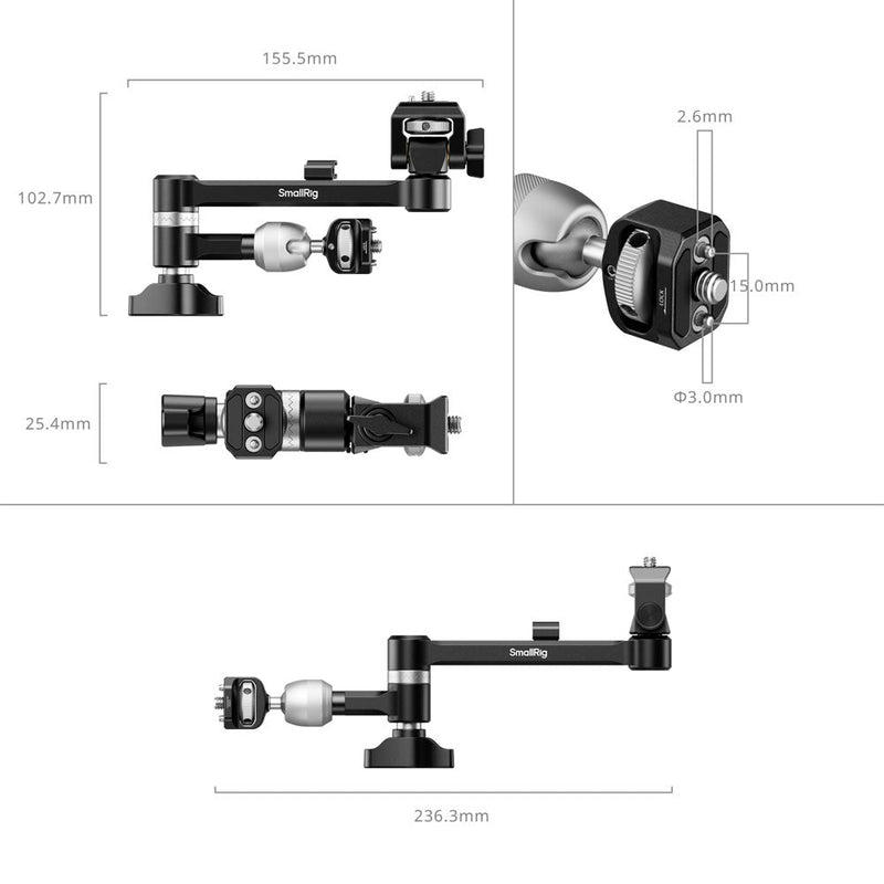 SmallRig Magic Arm 5141 with 360° ball head, damping arm, cable organizer, and rubber pads for secure mounting and flexible adjustment
