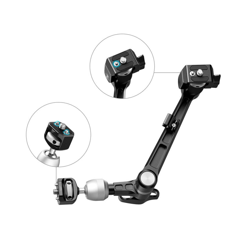 SmallRig Magic Arm with 360° ball head, damping arm, rubber pads, and cable organizer for camera and monitor mounting