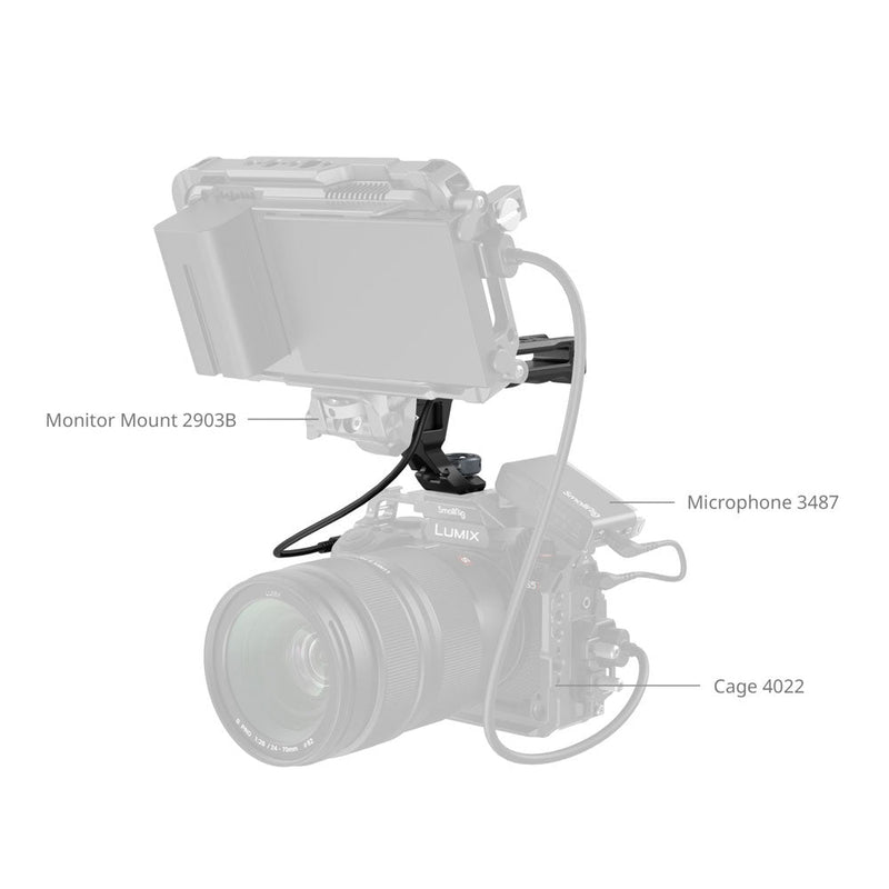 SmallRig Top Handle with Record Trigger ARRI Locating Screw mounted on camera with monitor mount and microphone accessories