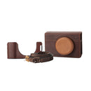 SmallRig Leather Case Kit for FUJIFILM X100VI with brown cowhide leather half case, flip cover, and shoulder strap