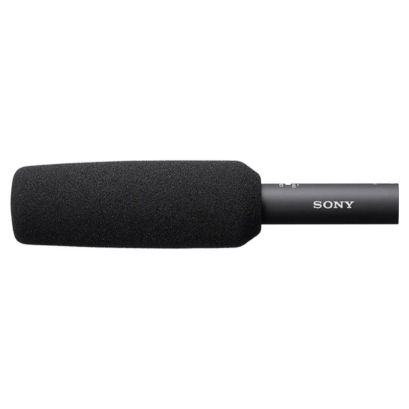 Sony ECM-778 Shotgun Microphone with foam windscreen, compact and lightweight professional XLR mic for clear, high-resolution audio capture.