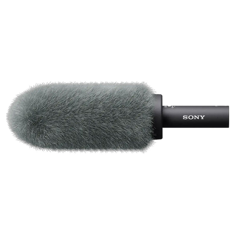 Sony ECM-778 shotgun microphone with windscreen for clear, professional audio capture.