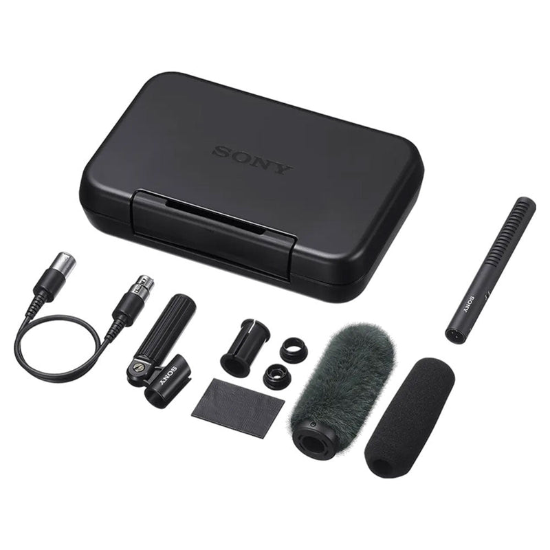 Sony ECM-778 Shotgun Microphone with accessories and carrying case for professional audio recording