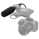 Sony ECM-778 shotgun microphone mounted on camera for professional audio recording with foam windscreen attached