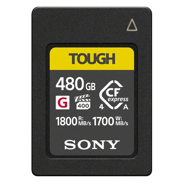 Sony Tough CFexpress Type A 480GB memory card with ultra-fast read and write speeds, professional durability, and compact design for high-performance video and photography.